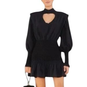 Farm Rio Black Heart Neckline Smocked Detail Mini Dress Size S NWT